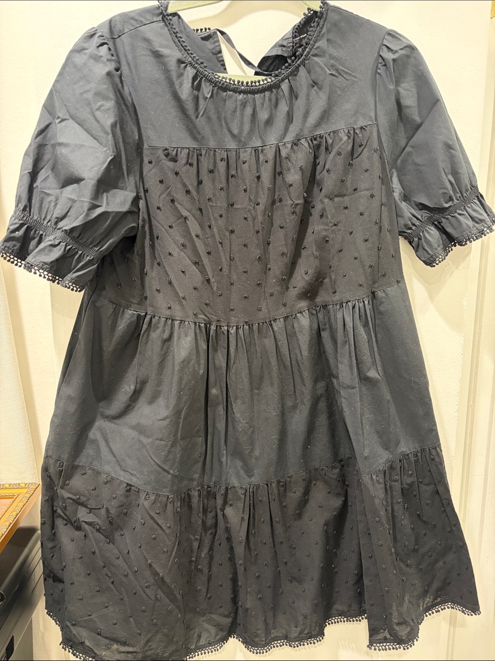 Who What Wear Black Dot Tiered Dress with Puff Sleeves